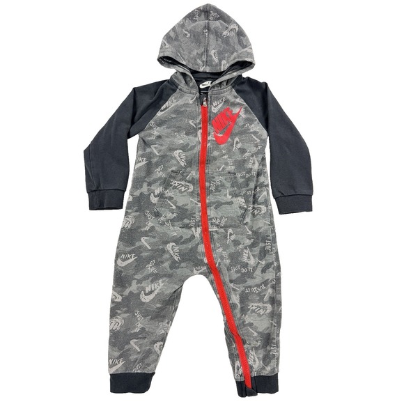 Nike Other - Baby Nike Tech Fleece Hooded Jumpsuit 24M Gray Camo Coverall Full Zip One Piece